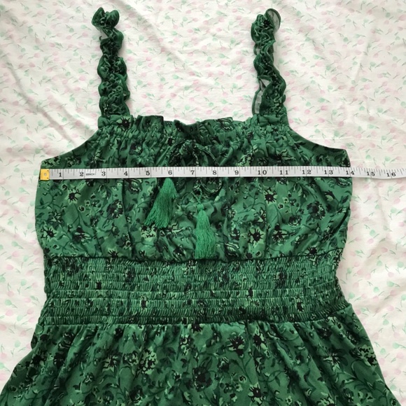 Lily Morgan Mini Dress Floral S Royal Green Black Tie Front Smocked Waist - Picture 13 of 16